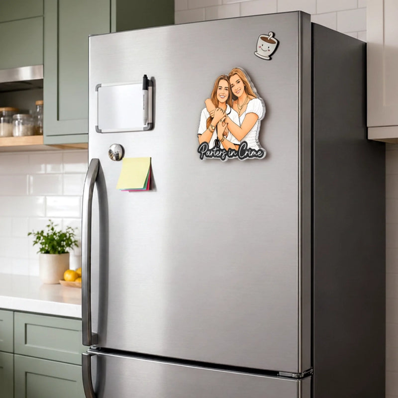 Personalized Photo Acrylic Fridge Magnet - Gift For Sister, Bestie, Best Friend - Partners In Crime