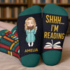 Personalized Shhh I'm Reading Crew Socks – Gift for Book Lovers - Sorry I'm Booked
