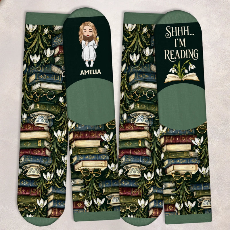 Personalized Shhh I'm Reading Crew Socks – Gift for Book Lovers - Books Before People