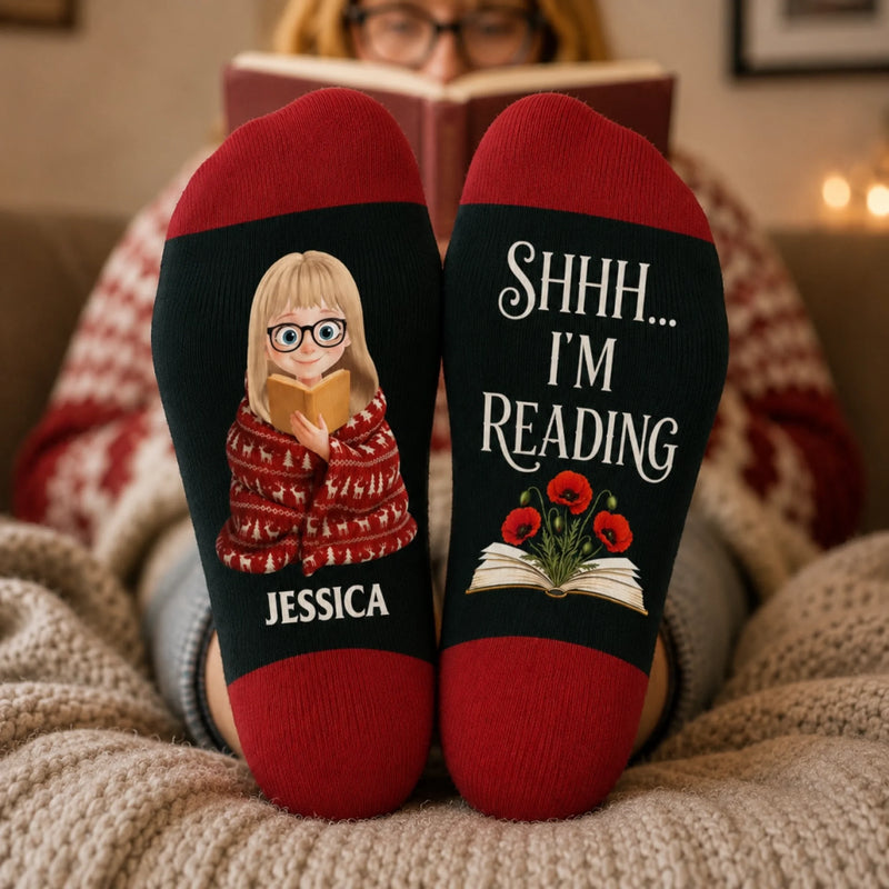 Personalized Shhh I'm Reading Crew Socks – Christmas Gift for Book Lovers - Pages Hold My World