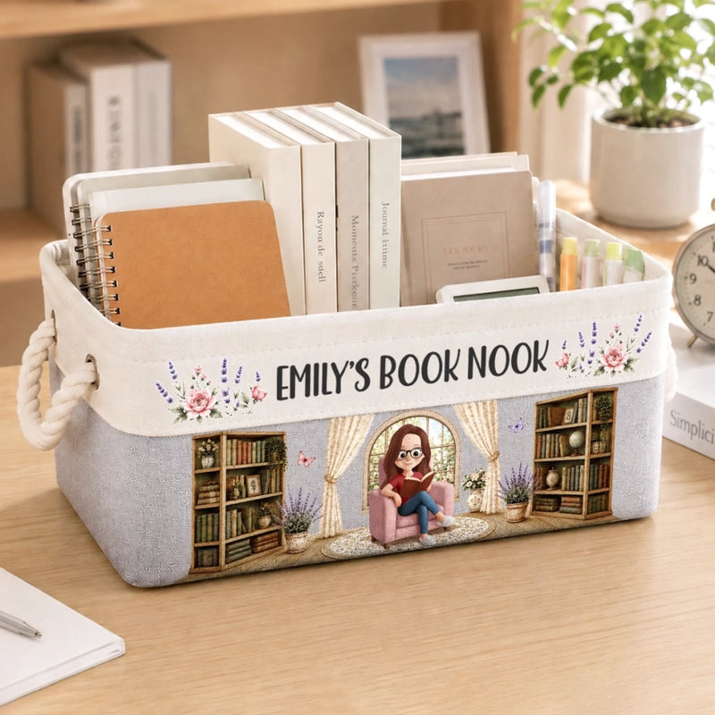 Personalized Storage Basket - Gift For Book Lovers - My Happy Reading Corner Always