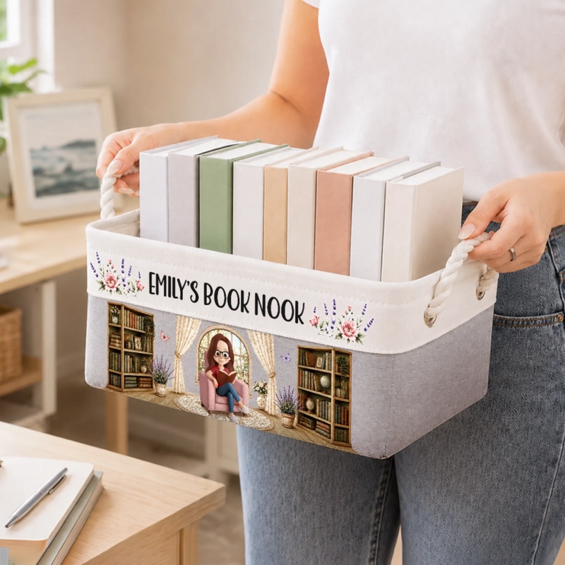 Personalized Storage Basket - Gift For Book Lovers - My Happy Reading Corner Always