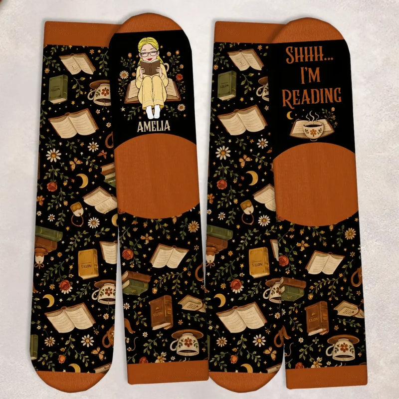 Personalized Shhh I'm Reading Crew Socks – Gift for Book Lovers - Born To Read