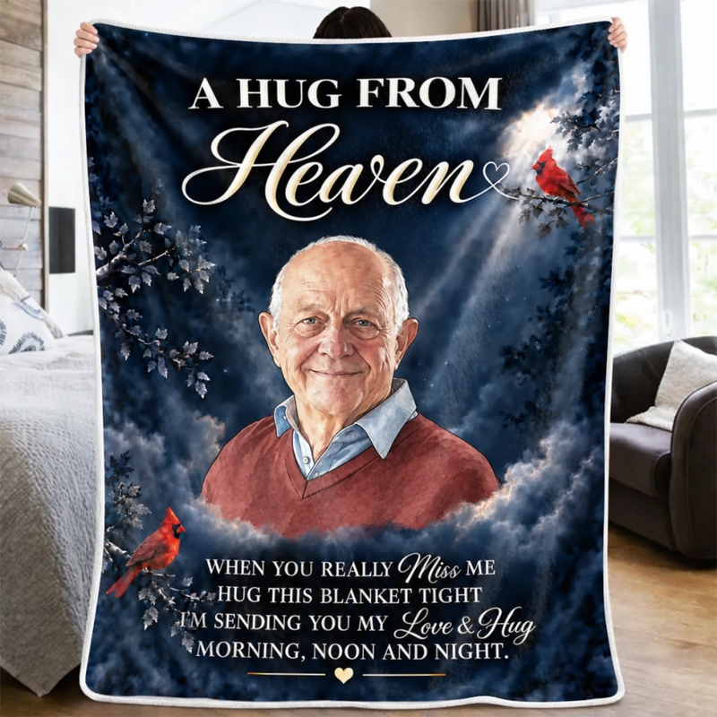 Personalized Photo Blanket – Sympathy Gift For Mom, Dad, Family – A Hug From Heaven