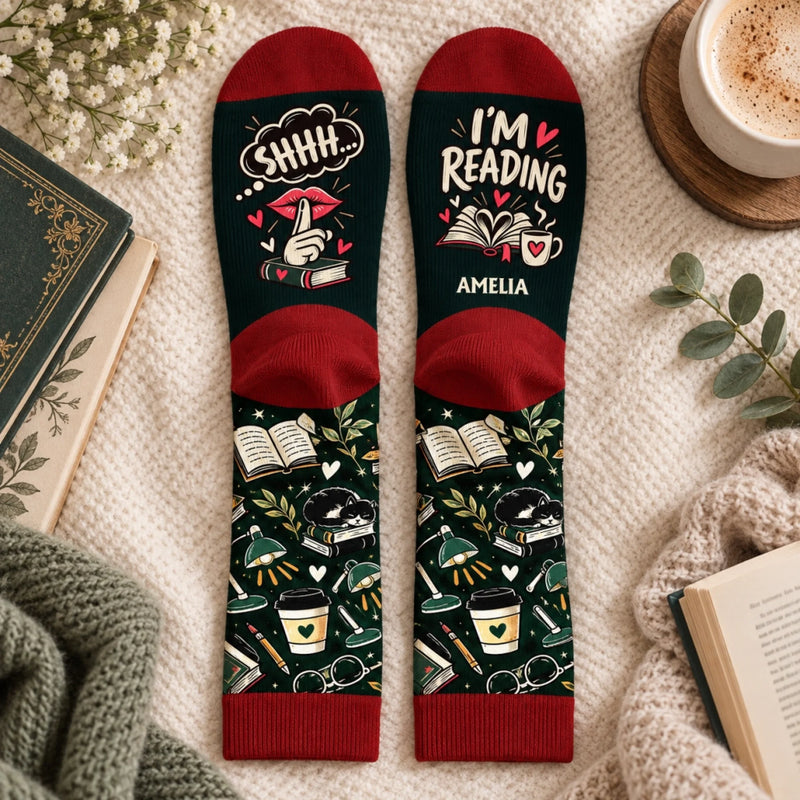 Personalized Shhh I'm Reading Crew Socks – Gift For Book Lovers – Shhh… I’m Booked