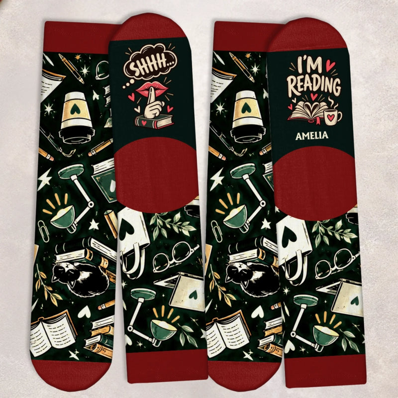 Personalized Shhh I'm Reading Crew Socks – Gift For Book Lovers – Shhh… I’m Booked