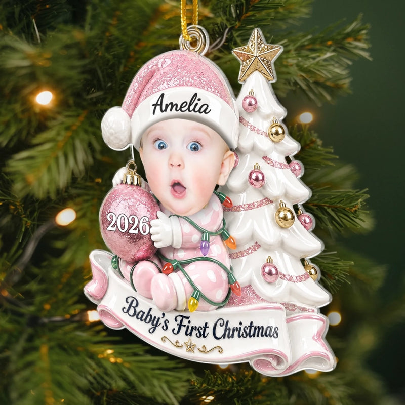 Personalized Baby's First Christmas Acrylic Ornament – Gift For New Parents, Baby – Little Hands Big Love