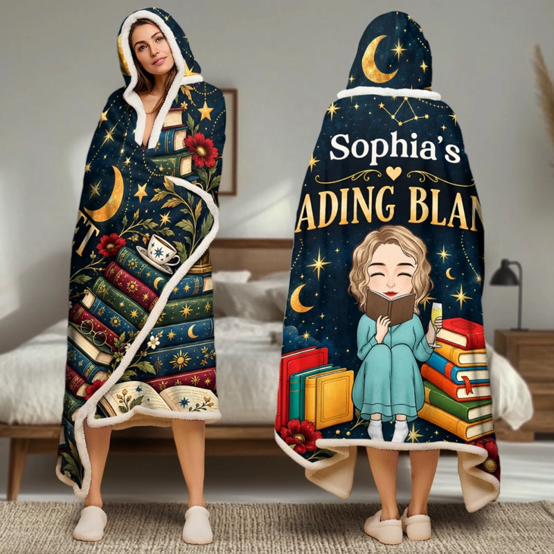 Personalized Snuggle Blanket, Hoodie Blanket - Gift For Book Lovers - Wrapped Up In Stories