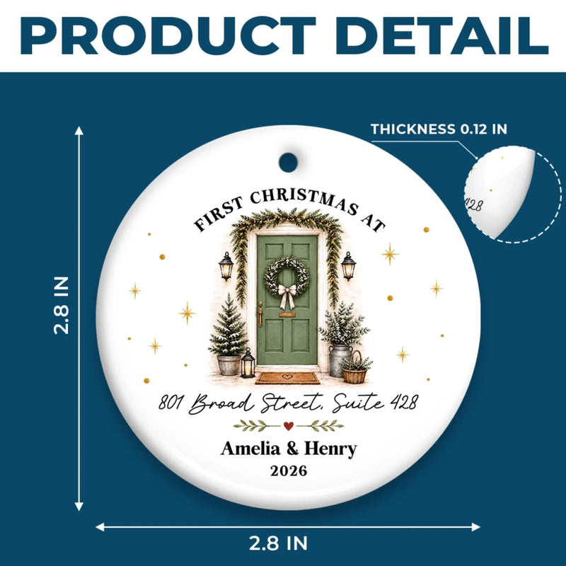Personalized First Christmas In New Home Ceramic Ornament – Housewarming Gift For New Homeowners, Couple, Newlyweds – A Door To New Memories