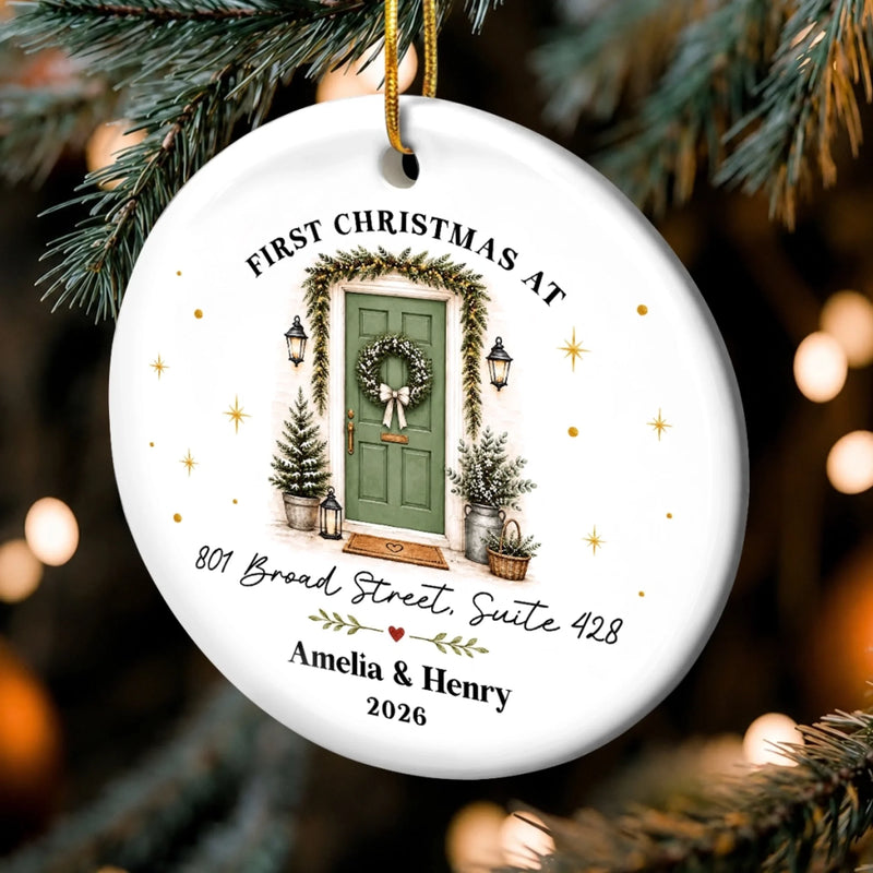 Personalized First Christmas In New Home Ceramic Ornament – Housewarming Gift For New Homeowners, Couple, Newlyweds – A Door To New Memories