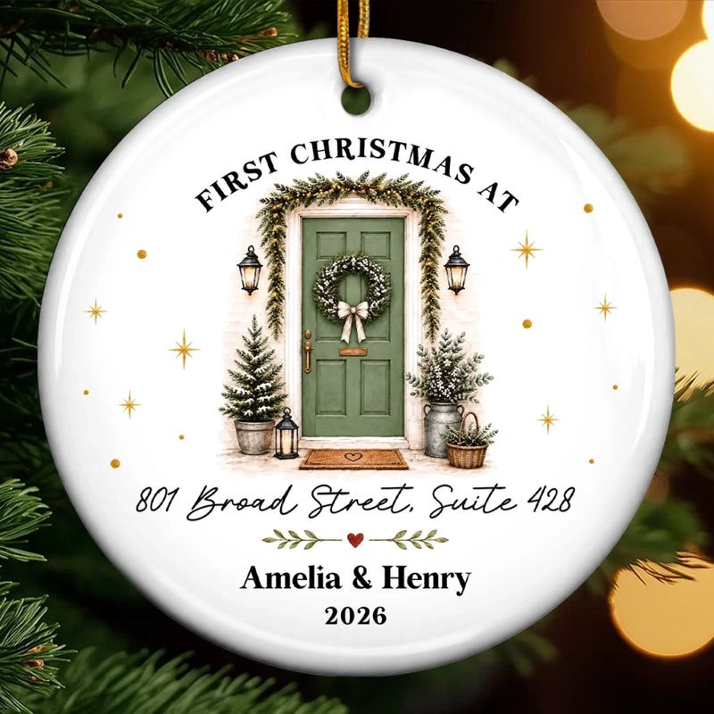 Personalized First Christmas In New Home Ceramic Ornament – Housewarming Gift For New Homeowners, Couple, Newlyweds – A Door To New Memories