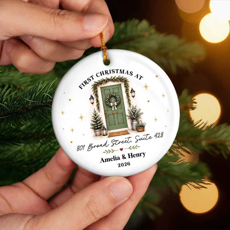 Personalized First Christmas In New Home Ceramic Ornament – Housewarming Gift For New Homeowners, Couple, Newlyweds – A Door To New Memories