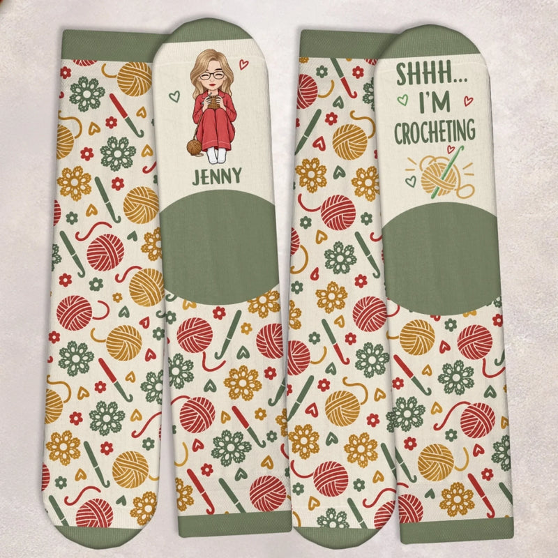 Personalized Crew Socks - Crochet, Knitting Gift For Craft Lovers - Just One More Row Today