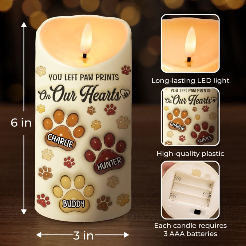 Personalized LED Candle - Sympathy Gift For Pet Lovers - You Left Paw Prints On Our Hearts