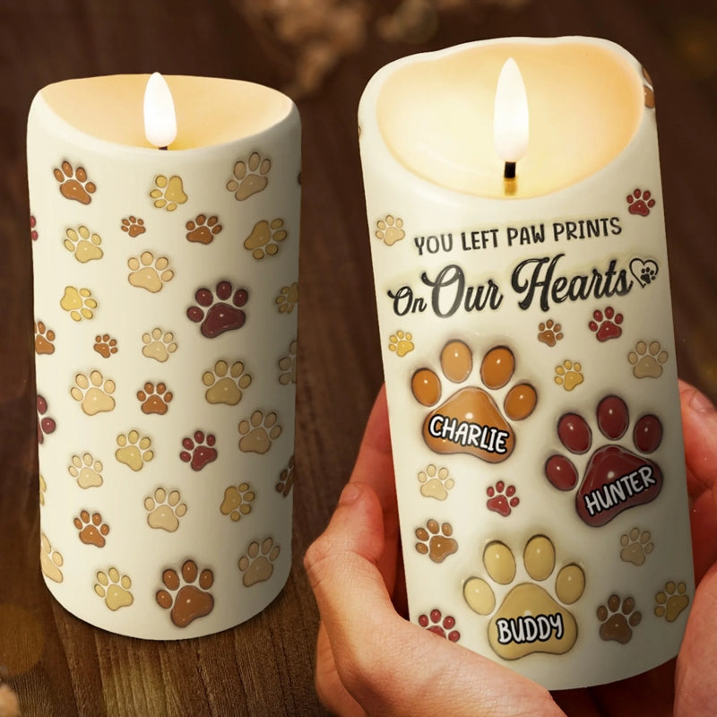 Personalized LED Candle - Sympathy Gift For Pet Lovers - You Left Paw Prints On Our Hearts