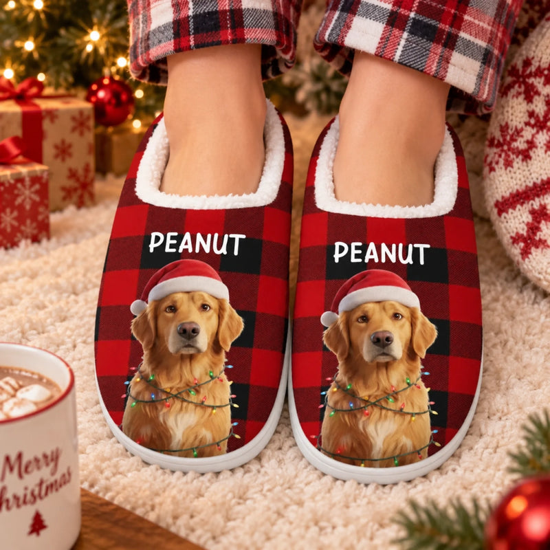 Personalized Photo Fluffy Slippers - Christmas Gift For Pet Lovers - Festive Paws, Happy Hearts