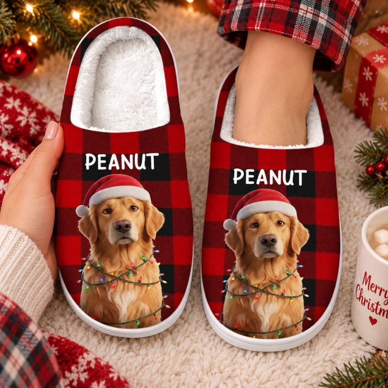 Personalized Photo Fluffy Slippers - Christmas Gift For Pet Lovers - Festive Paws, Happy Hearts