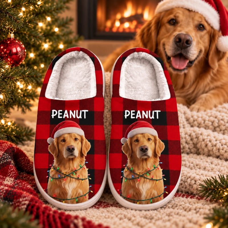 Personalized Photo Fluffy Slippers - Christmas Gift For Pet Lovers - Festive Paws, Happy Hearts