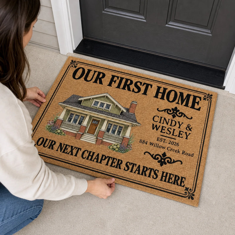 Personalized Home Decor Decorative Mat – Housewarming Gift For New Homeowners, Couple, Newlyweds – Our Next Chapter Starts Here