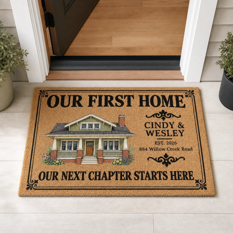 Personalized Home Decor Decorative Mat – Housewarming Gift For New Homeowners, Couple, Newlyweds – Our Next Chapter Starts Here