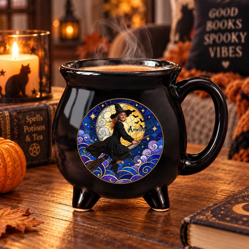Personalized Photo Cauldron Coffee Mug – Halloween Witchy Gift For Sister, Bestie, Best Friend – Stay Magical