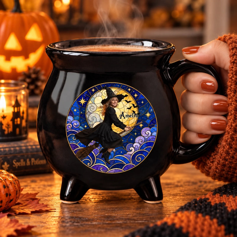 Personalized Photo Cauldron Coffee Mug – Halloween Witchy Gift For Sister, Bestie, Best Friend – Stay Magical