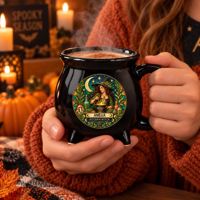 Personalized Cauldron Coffee Mug – Halloween Witchy Gift For Sister, Bestie, Best Friend – Brewing A Little Magic