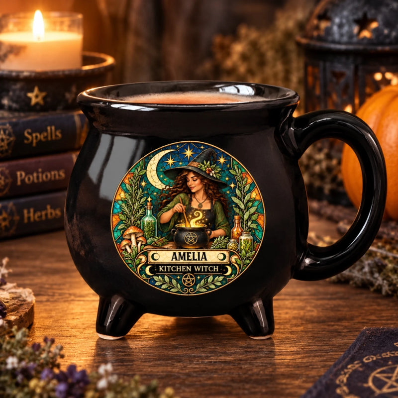 Personalized Cauldron Coffee Mug – Halloween Witchy Gift For Sister, Bestie, Best Friend – Brewing A Little Magic