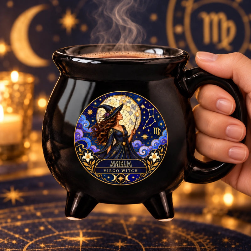 Personalized Cauldron Coffee Mug – Halloween Witchy Gift For Sister, Bestie, Best Friend – My Sign, My Magic