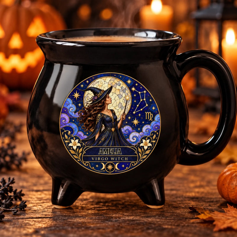 Personalized Cauldron Coffee Mug – Halloween Witchy Gift For Sister, Bestie, Best Friend – My Sign, My Magic