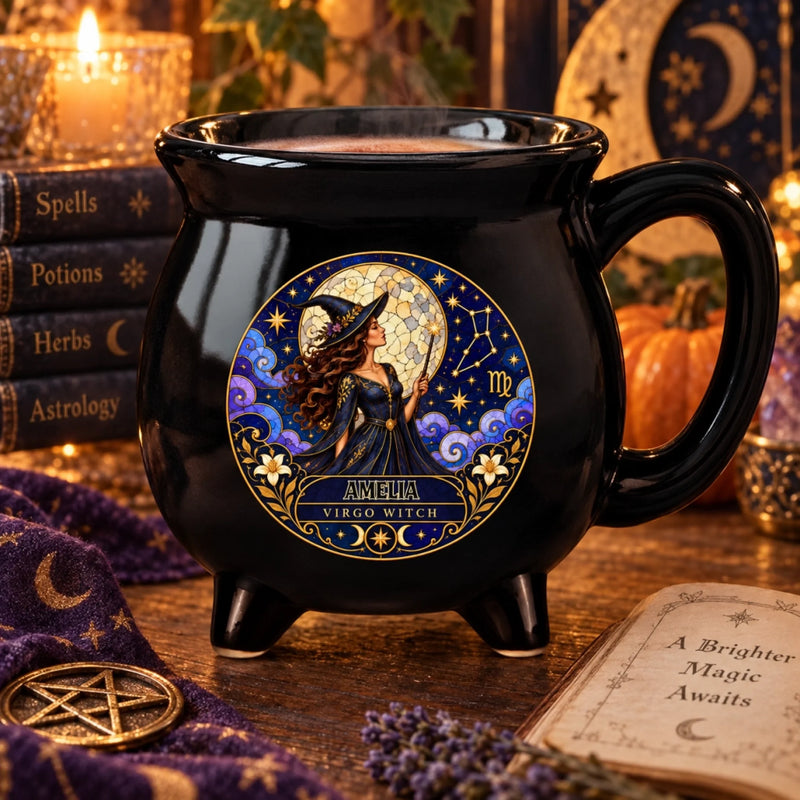 Personalized Cauldron Coffee Mug – Halloween Witchy Gift For Sister, Bestie, Best Friend – My Sign, My Magic