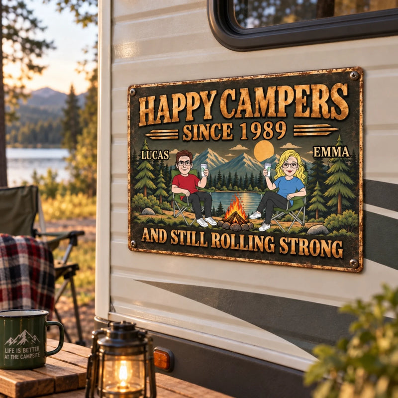 Personalized Home Decor Metal Sign - Anniversary Gift For Couple, Camping Lovers - Camping Partners For Life