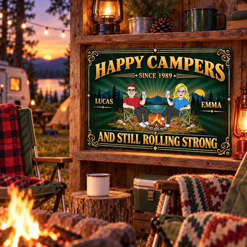 Personalized Home Decor Metal Sign - Anniversary Gift For Couple, Camping Lovers - Love And Campfires