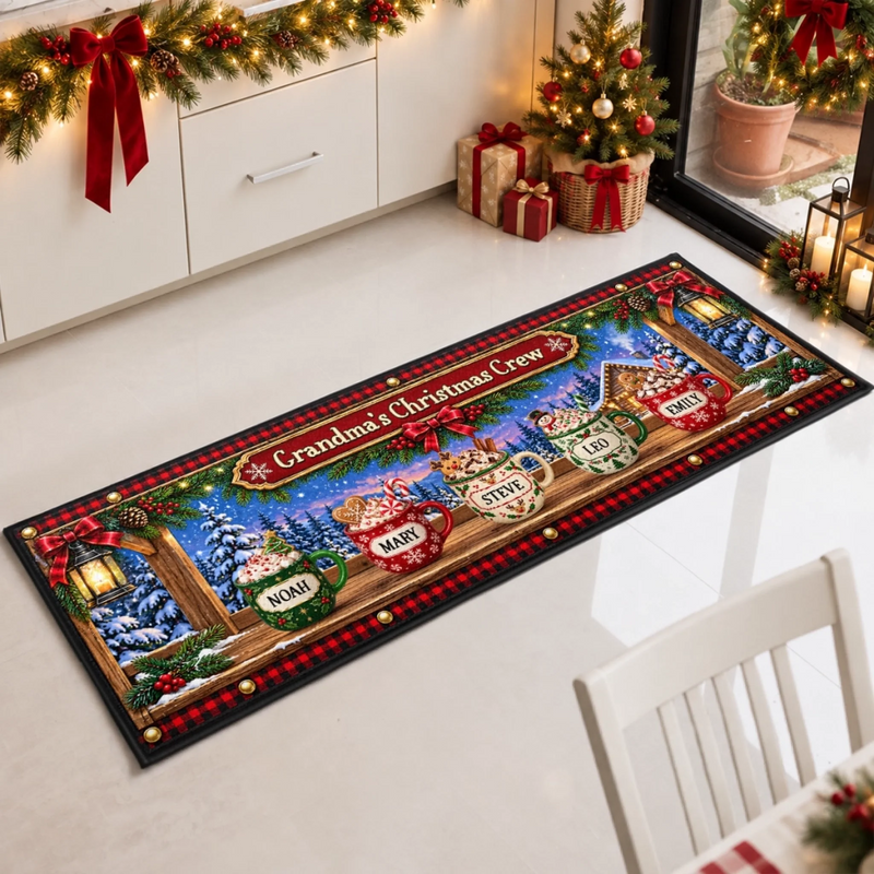 Personalized Runner Rug - Christmas Gift For Grandma, Grandpa, Family - Merry Little Crew