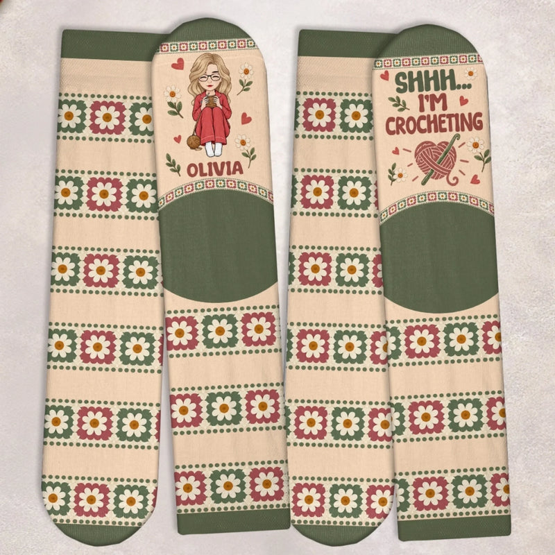 Personalized Crew Socks - Crochet, Knitting Gift For Craft Lovers - Sorry I'm Knitting