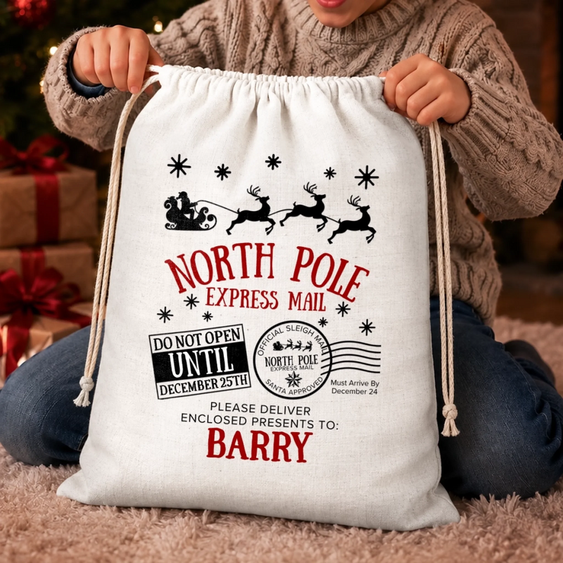 Personalized Drawstring Gift Bag - Christmas Gift For Kids, Family - Santa’s Secret Delivery