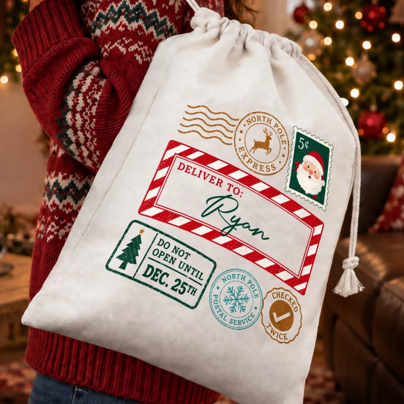 Personalized Drawstring Gift Bag - Christmas Gift For Kids, Family - Santa Approved Delivery