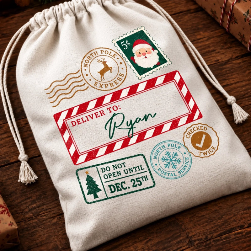 Personalized Drawstring Gift Bag - Christmas Gift For Kids, Family - Santa Approved Delivery