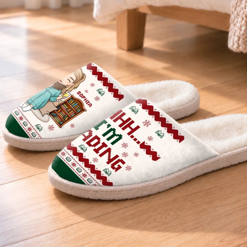 Personalized Flat Scuff Slippers - Gift For Book Lovers - Shhh I'm reading