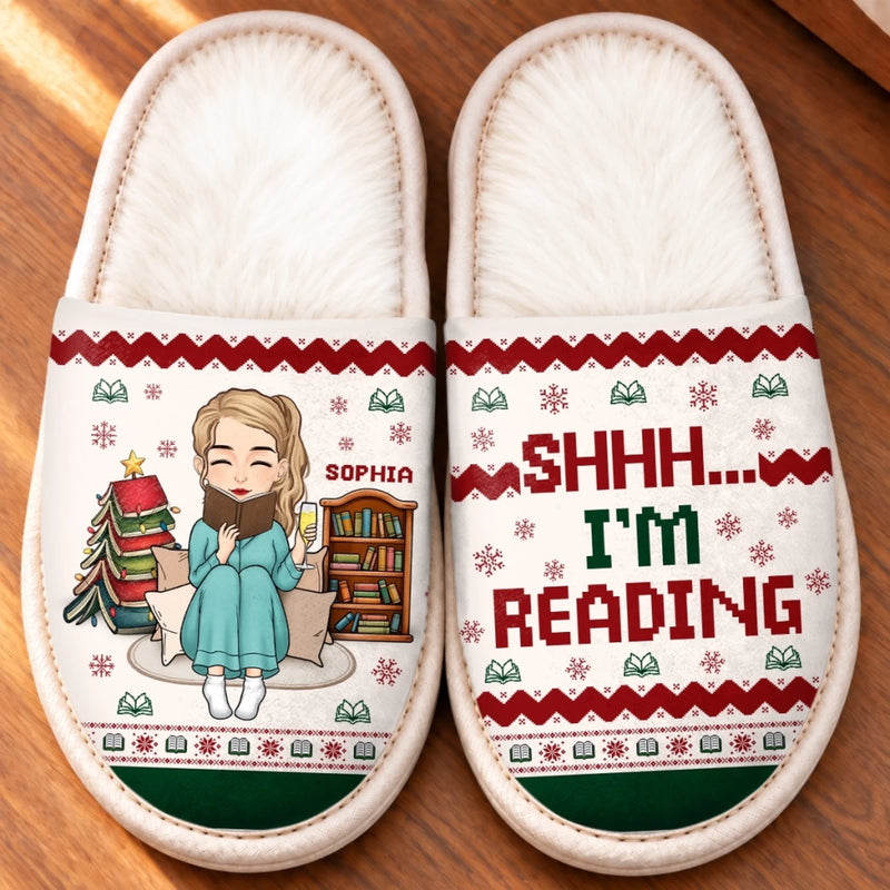 Personalized Flat Scuff Slippers - Gift For Book Lovers - Shhh I'm reading