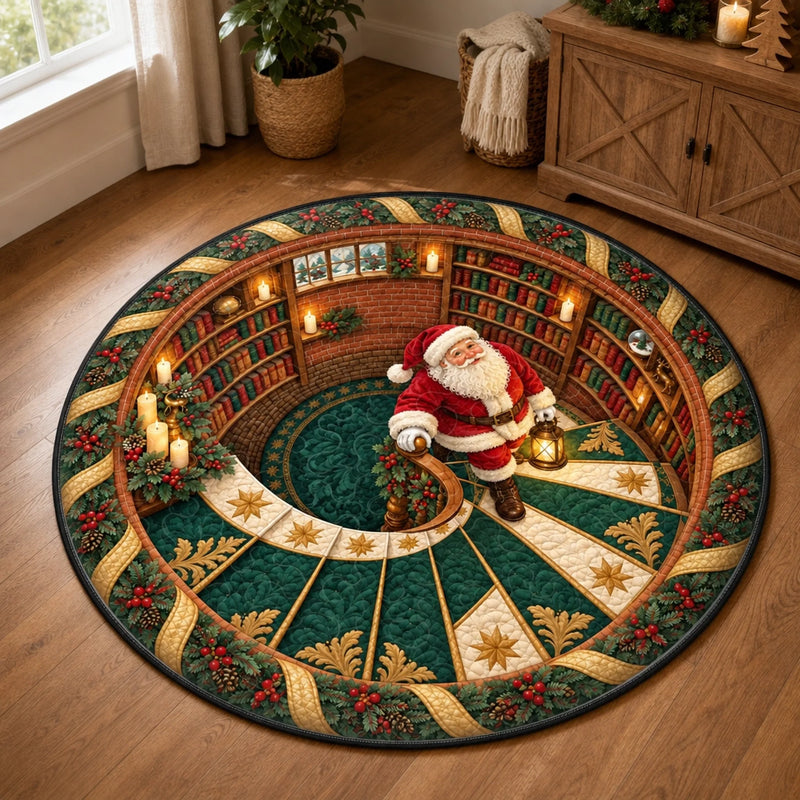 Personalized Quilted Round Mat - Christmas Gift For Family, Book Lovers - Magic On Santa’s Shelves