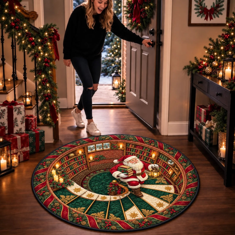 Personalized Quilted Round Mat - Christmas Gift For Family, Book Lovers - Magic On Santa’s Shelves