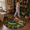 Personalized Quilted Round Mat - Christmas Gift For Family, Book Lovers - Books, Shelves & Santa Magic
