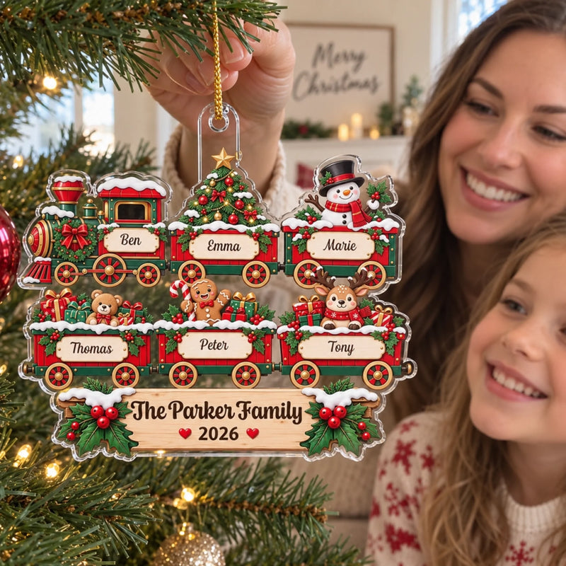 Personalized Acrylic Ornament – Christmas Gift For Family – All Aboard The Family Train