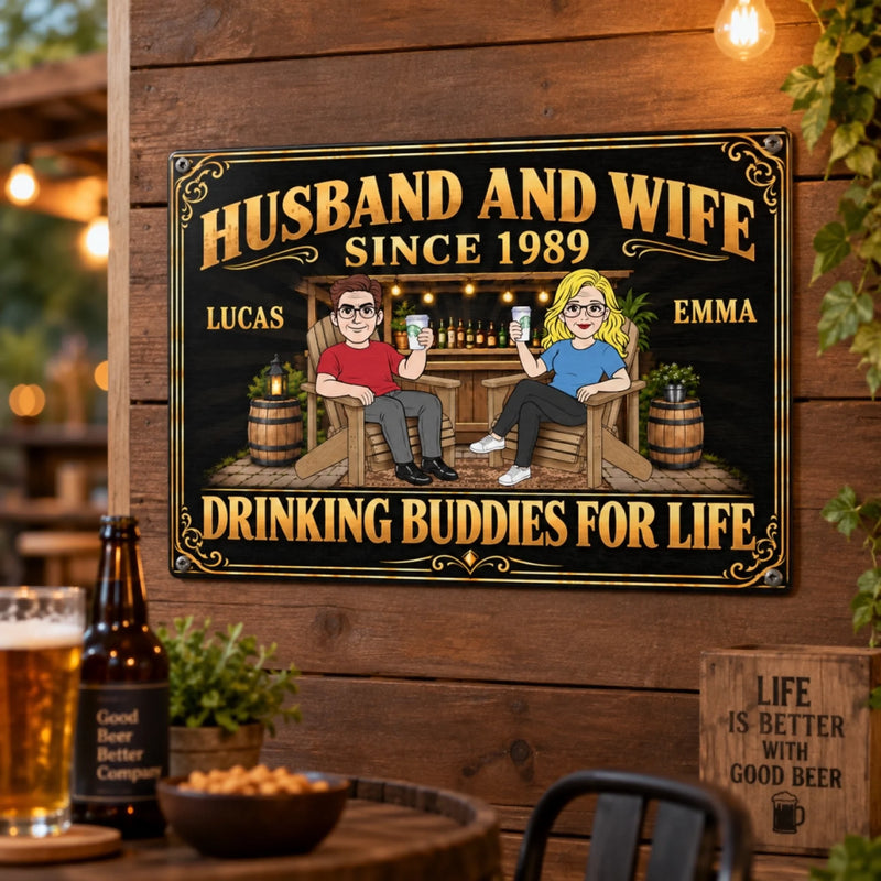 Personalized Home Decor Metal Sign - Anniversary Gift For Couple - Love And Drinks For Life