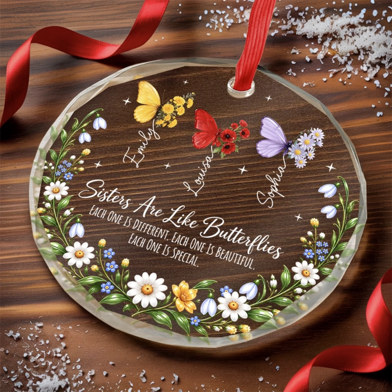 Personalized Glass Ornament - Christmas Gift For Sister, Bestie, Best Friend - Butterfly Sisters