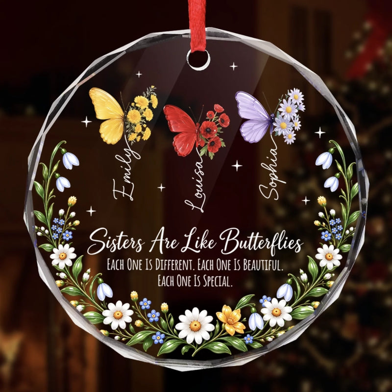 Personalized Glass Ornament - Christmas Gift For Sister, Bestie, Best Friend - Butterfly Sisters