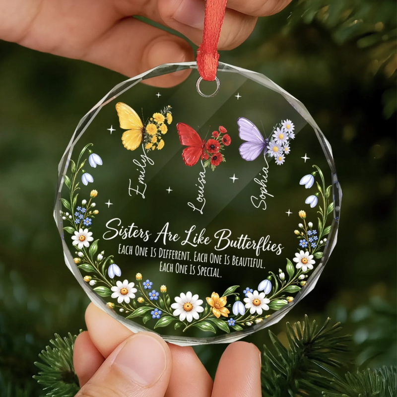 Personalized Glass Ornament - Christmas Gift For Sister, Bestie, Best Friend - Butterfly Sisters