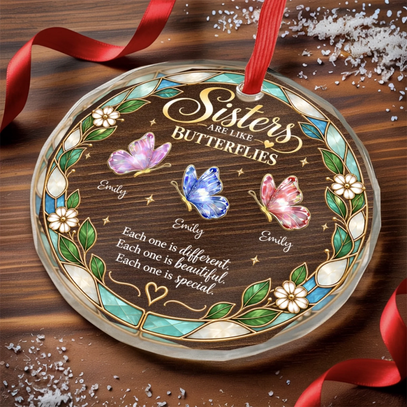 Personalized Glass Ornament - Christmas Gift For Sister, Bestie, Best Friend - Wings Of Sisterhood