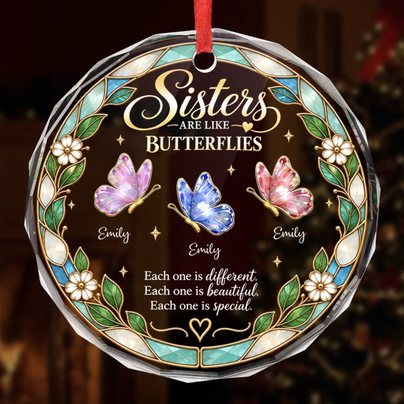 Personalized Glass Ornament - Christmas Gift For Sister, Bestie, Best Friend - Wings Of Sisterhood